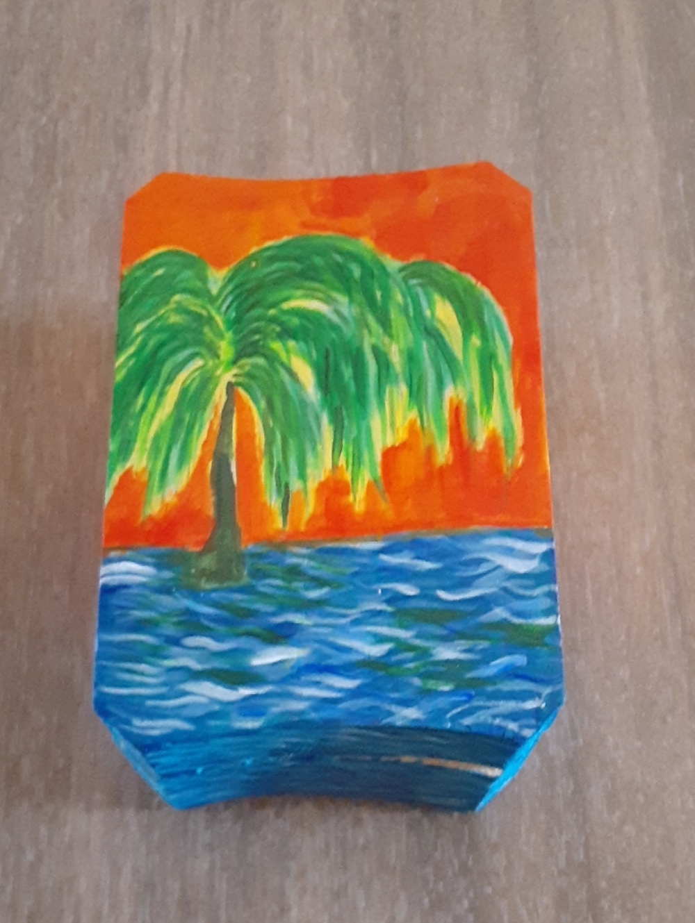 Hand-Painted Wooden Trinket Box - weeping willow